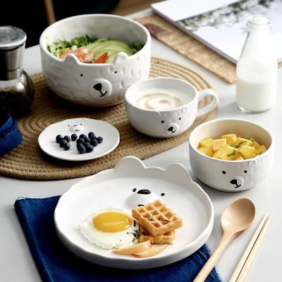 Vaisselle en Céramique de Style Japonais Assiettes Mignonnes Cœur d'Ours pour Fille Ménage Vaisselle Irrégulière Créative Dessin Animé Fournitures de Cuisine