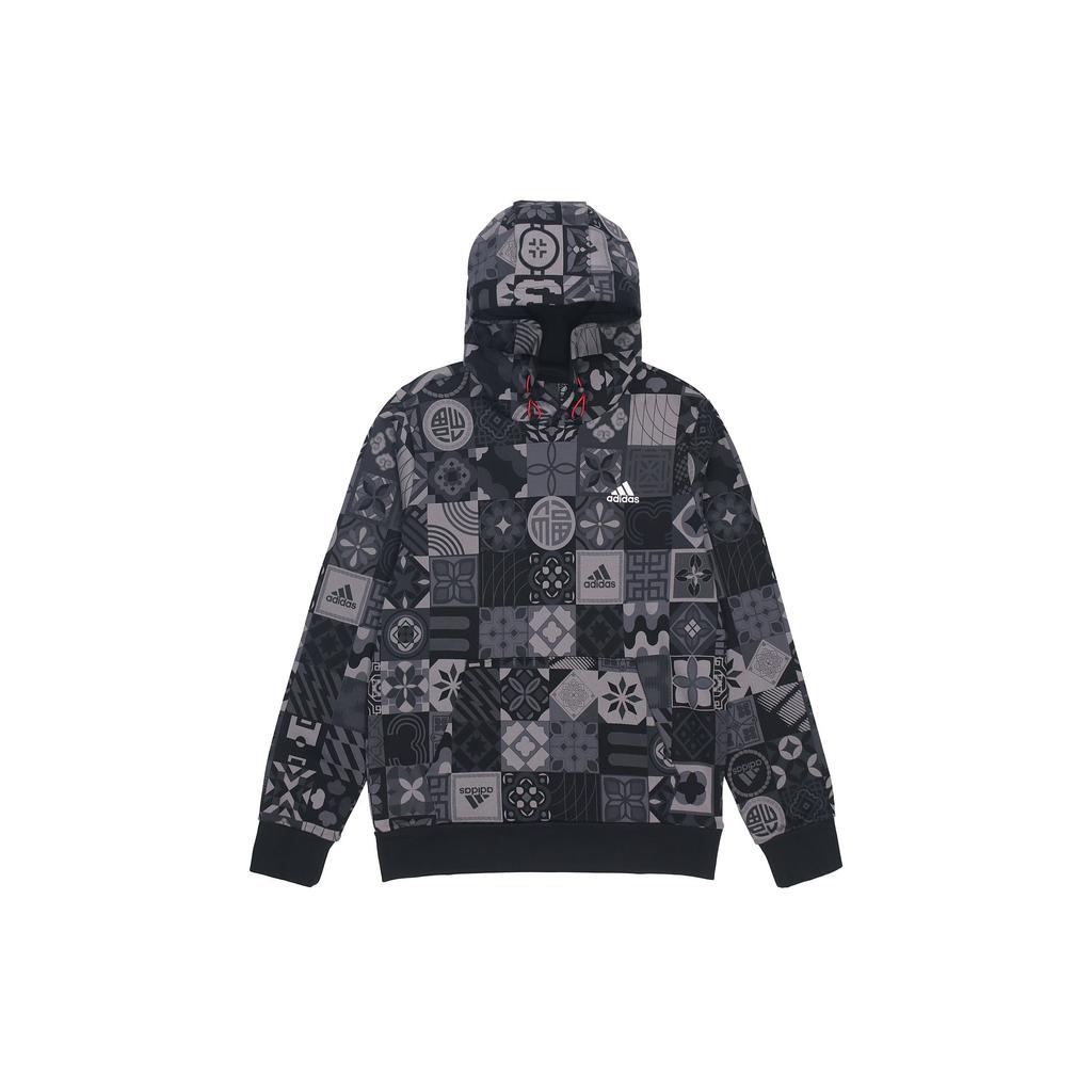 adidas Originals CNY AOP Full Print Hooded Pullover Fleece Sweatshirt Men Core Black HC0271