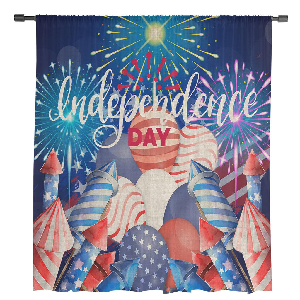 Unabhängigkeitstag Feuerwerk Ballons Transparente Vorhänge für Wohnzimmer Schlafzimmer Kinderzimmer Tüll Fensterdekoration Vorhänge