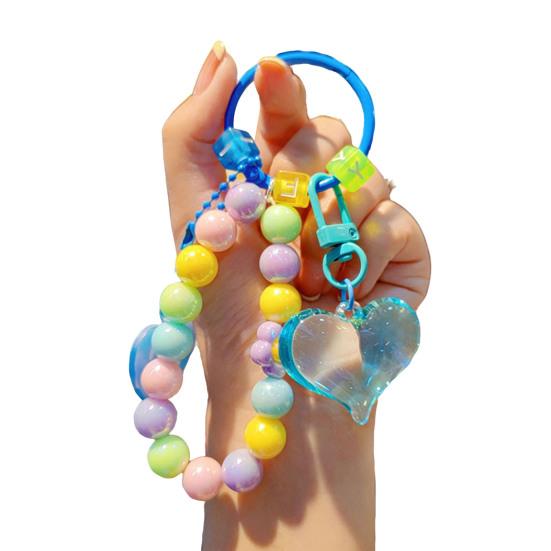 Брелок из бусин Высоконасыщенный макаронный брелок с цветными бусинами Прозрачные разноцветные подвески-сердечки Портативный Защита от потери