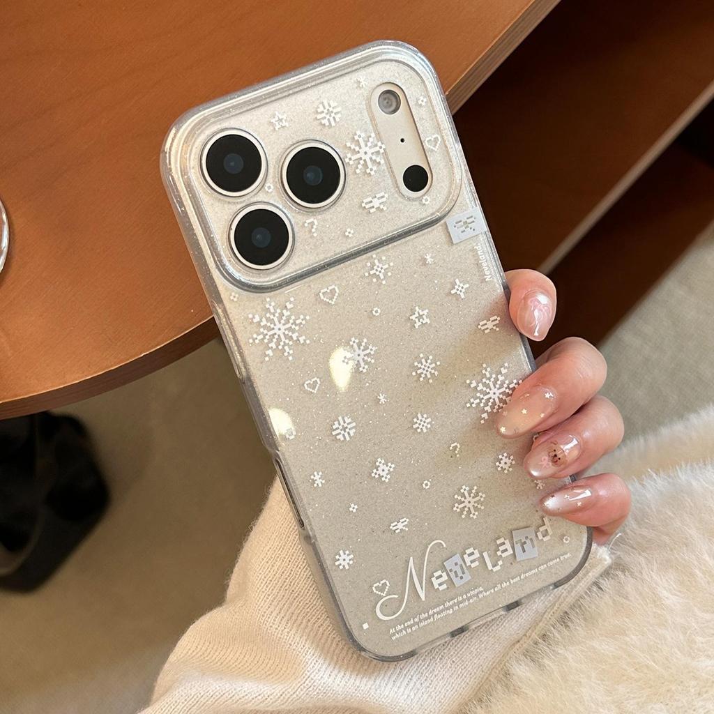 Simple White Snowflake Phone Case Suitable for iPhone 15, iPhone 16, iPhone 17 Pro Max