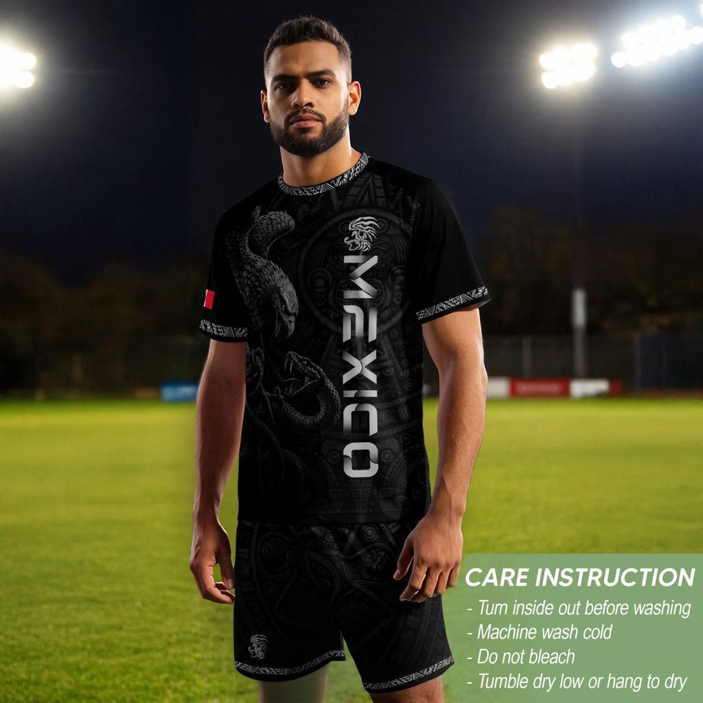 Men's Casual Short Sleeve Soccer Jersey Top with Graphic Print Mexico Theme Lightweight Breathable Athletic Shirt
