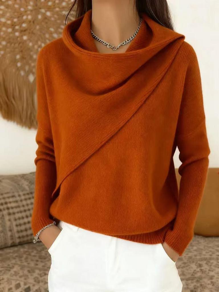 Maglione casual in maglia europeo e americano: Maglione da donna a tinta unita con scollo rotondo Autunno/Inverno