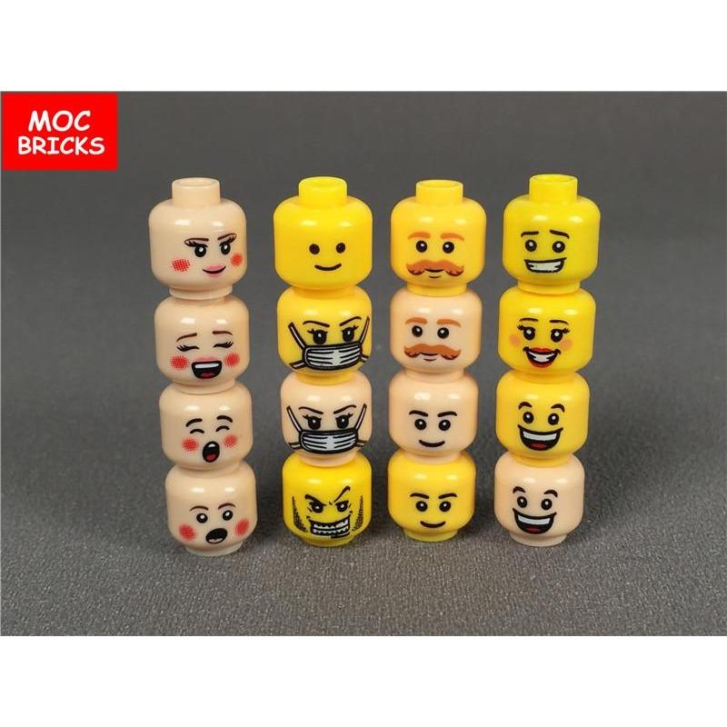 Pack MOC Bricks Figure Face Boy and Girl Head Expression DIY Educational Building Blocks Toys For Children Gifts