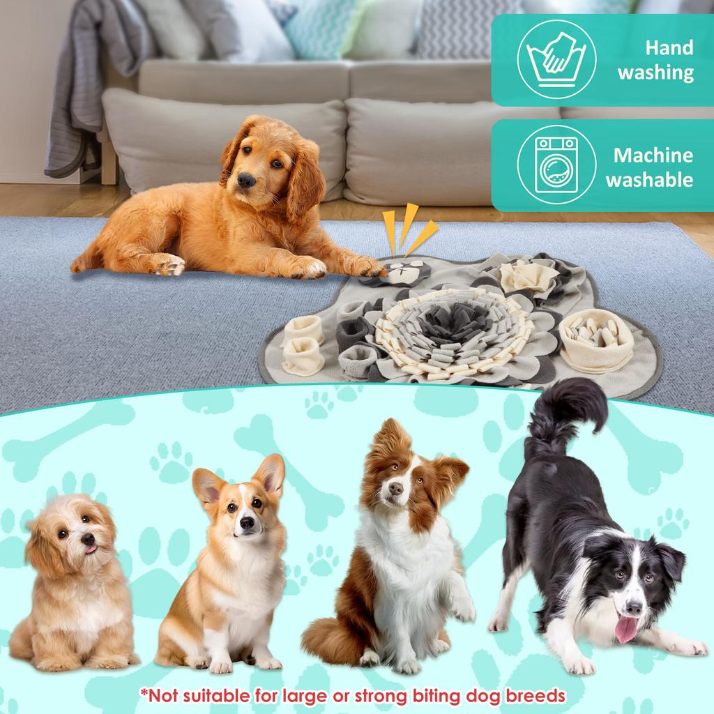 Dog Snuffle Mat Nonslip Pet Foraging Mat with Squeaker Interactive Dog Toy Pad Indoor Pet Supplies Grey Puppy Training Snuff Mat