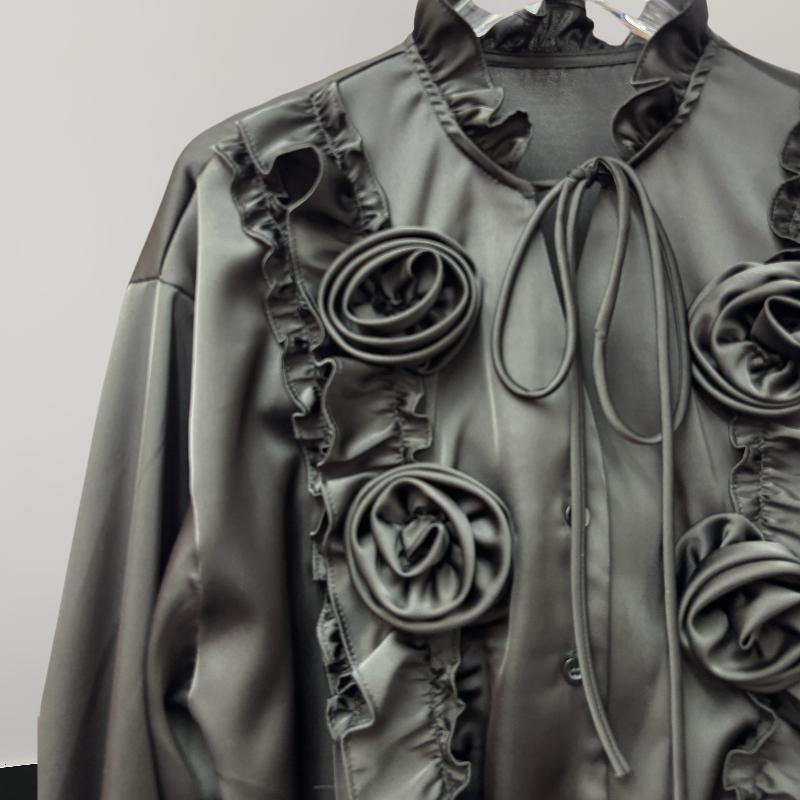 Fashion New Long Sleeve Loose Casual Shirt Women Elegant Solid Single Breasted Flowers Blouse Women Top Vintage Polo Collar Office Ladies Shirts 25807