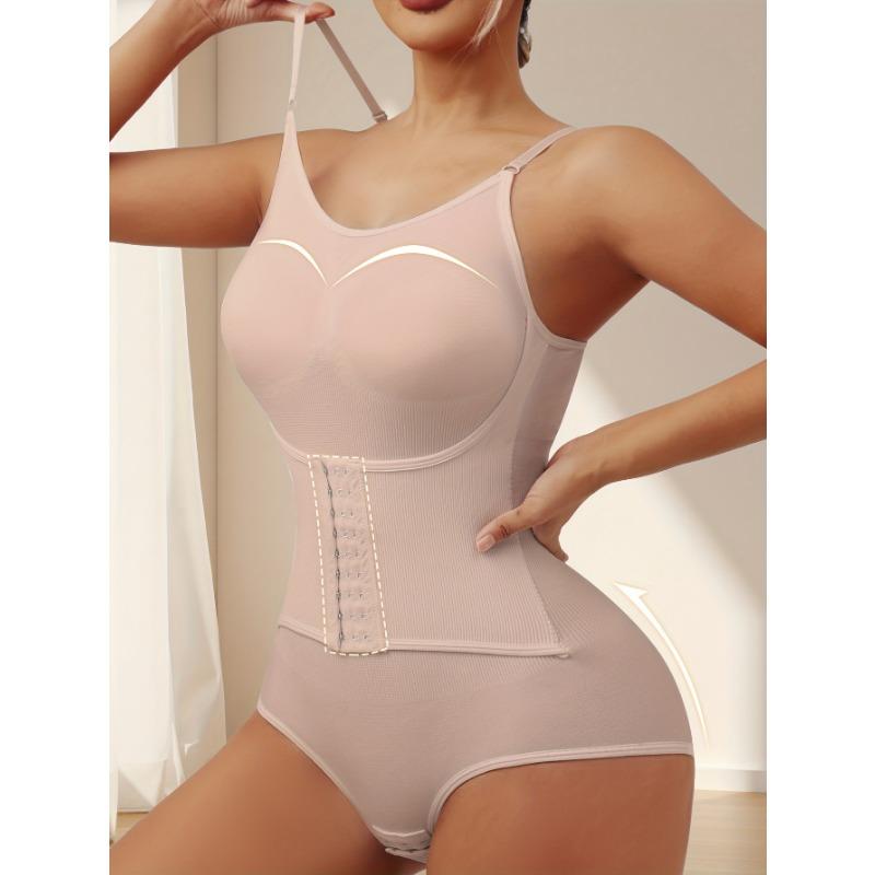 Damen Bequemer Atmungsaktiver Frontknopf-Bodysuit Einfarbige Bauchkontrolle Po-Anhebende Formgebende Jumpsuit
