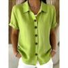 Spring Bohemian Style Short Sleeve Shirt With Padded Patching For Casual Office Wear