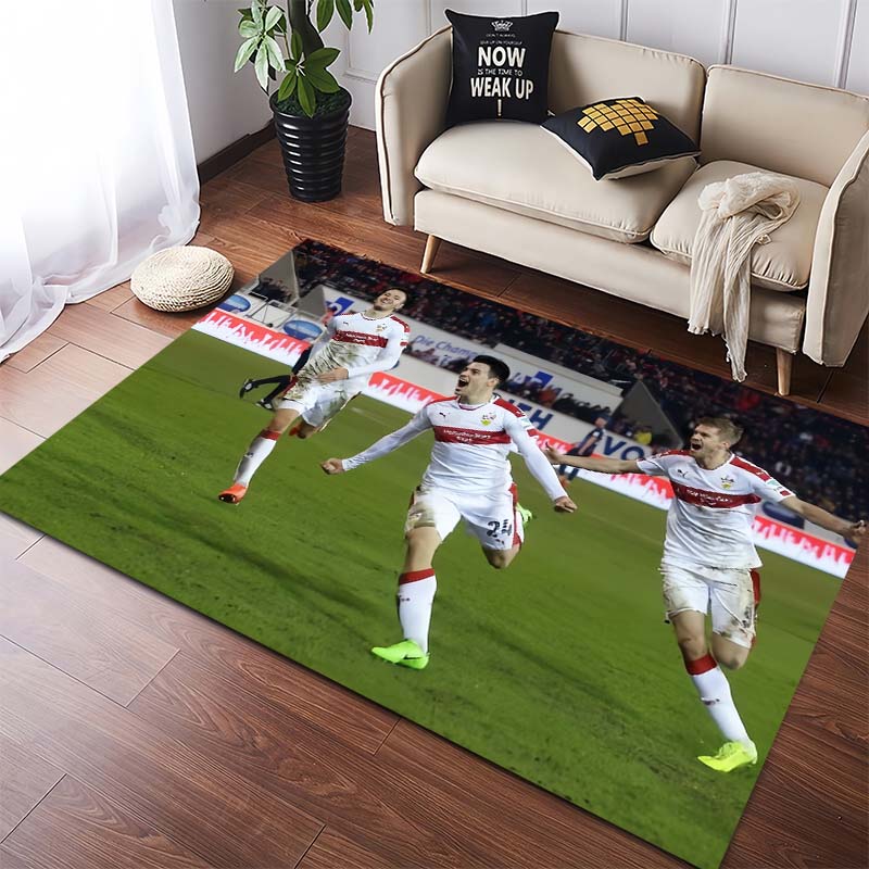 Tappeto Area Tappeto con Logo VfB Stuttgart, Tappetino Nero Antiscivolo con Stampa dello Stemma del Club di Calcio, Tappeto da Interno per Tifosi di Calcio