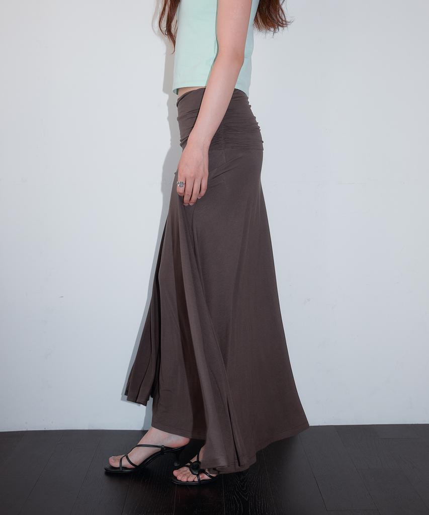 Hombadittingjeu Cotton Shirring Long Skirt (Brown)