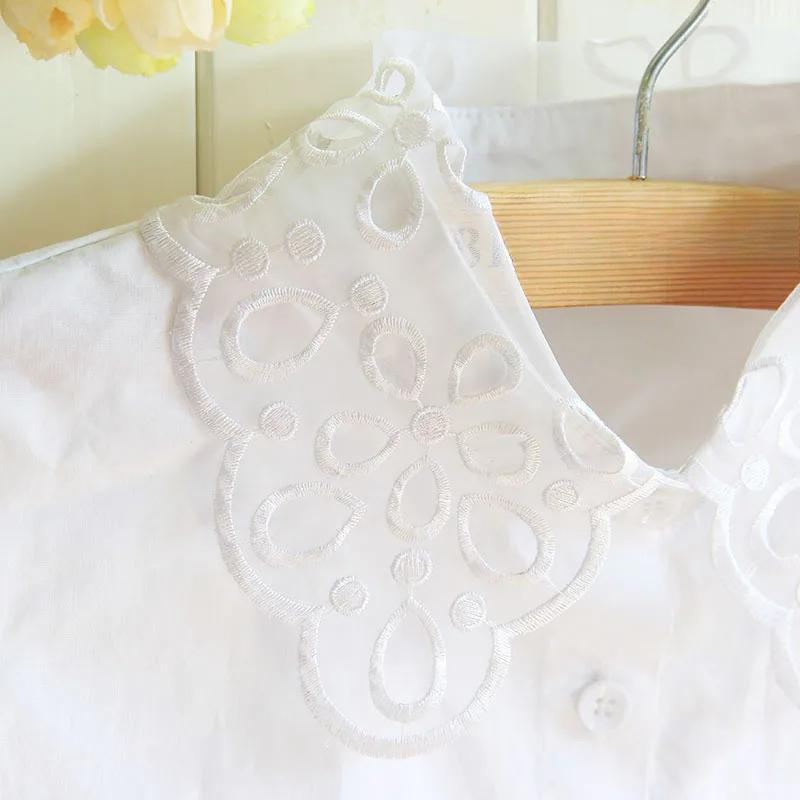 Women  Ladies New Stylish Hollow Out Lace Solid Color Lapel Shirt Blouse Detachable Collars Fake Collar