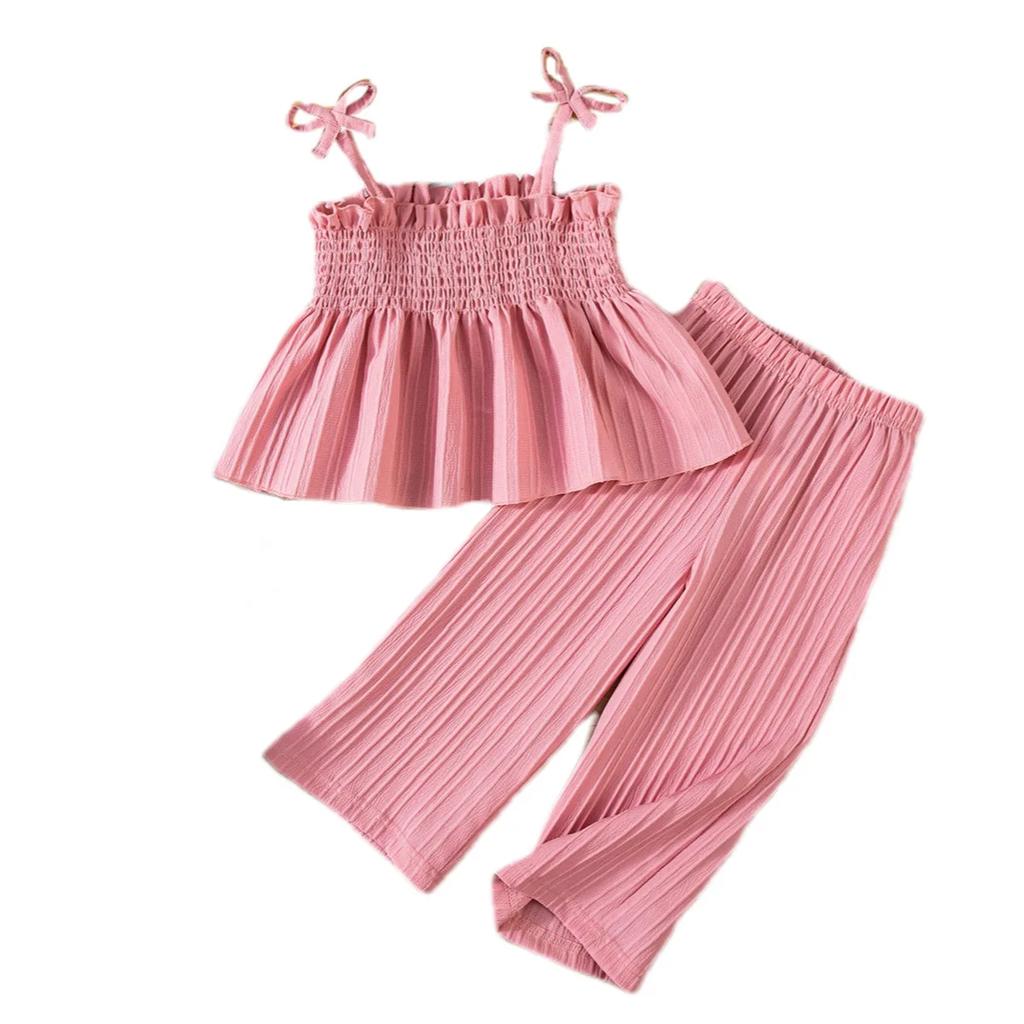 Children's Clothing Sets Bow Strappy Top + Wide-leg Pants 2pcs Sets Toddler Girl Clothes Baby Girl Outfit Set