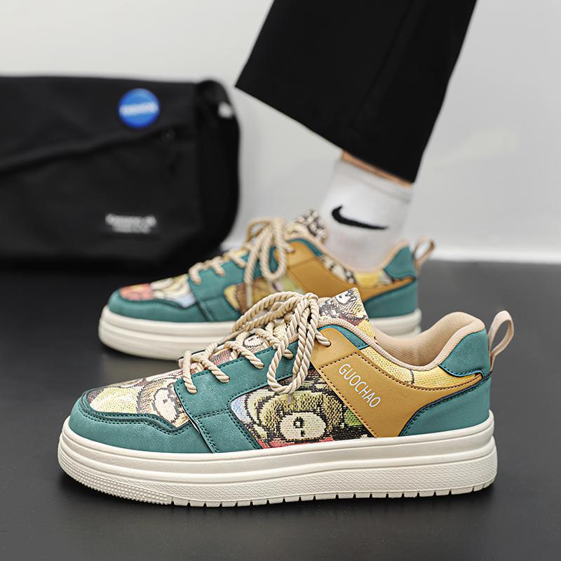2025 autumn and winter new low-top board shoes personalized color matching student platform casual shoes fashion cartoon sports casual shoes