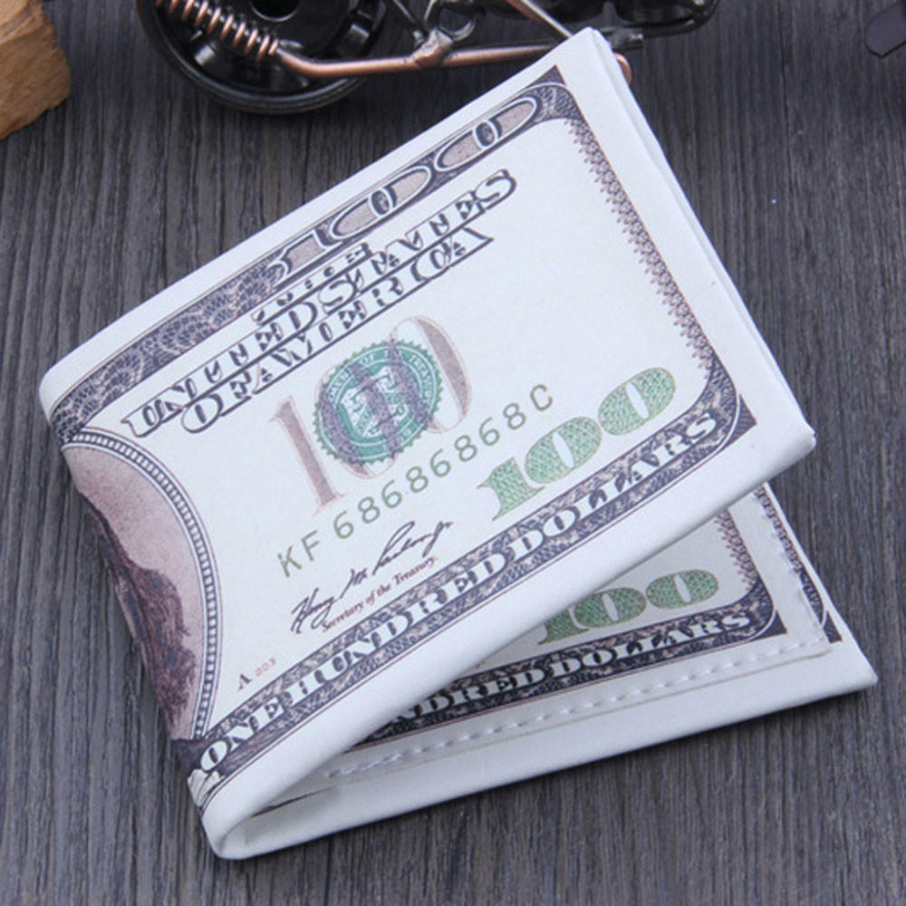Fashion US Dollar Euro Pattern Bill Wallet PU Leather Credit Card Photo Holder Bi-Fold