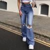 Baggy Ripped Jeans for Teen Girls Women High Waisted Wide Leg Straight Denim Streetwear Fashion Hole Pant