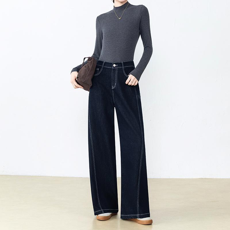 Fashion commuter flocked wide-leg jeans for women are not easy to fade high-waisted fleece and thin non-stick leg flared floor pants