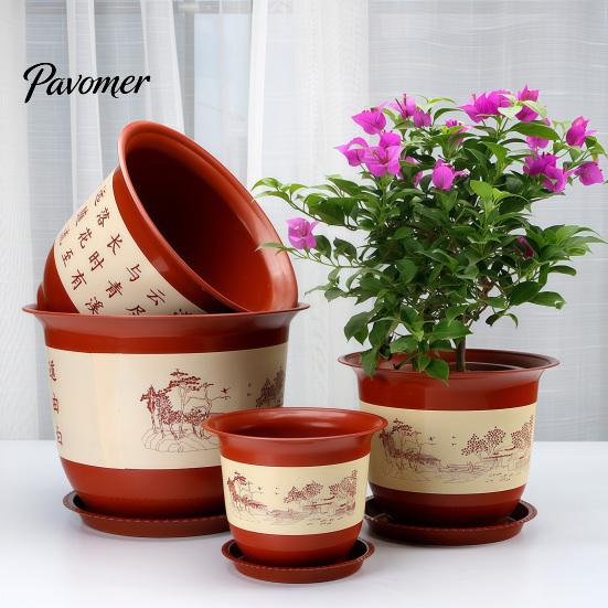 Breathable Nursery Container for Money Tree Plastic Flower Pot Large Plants with Drainage Holes & Saucer Tray, Flowerpot Outdoor Planter,
