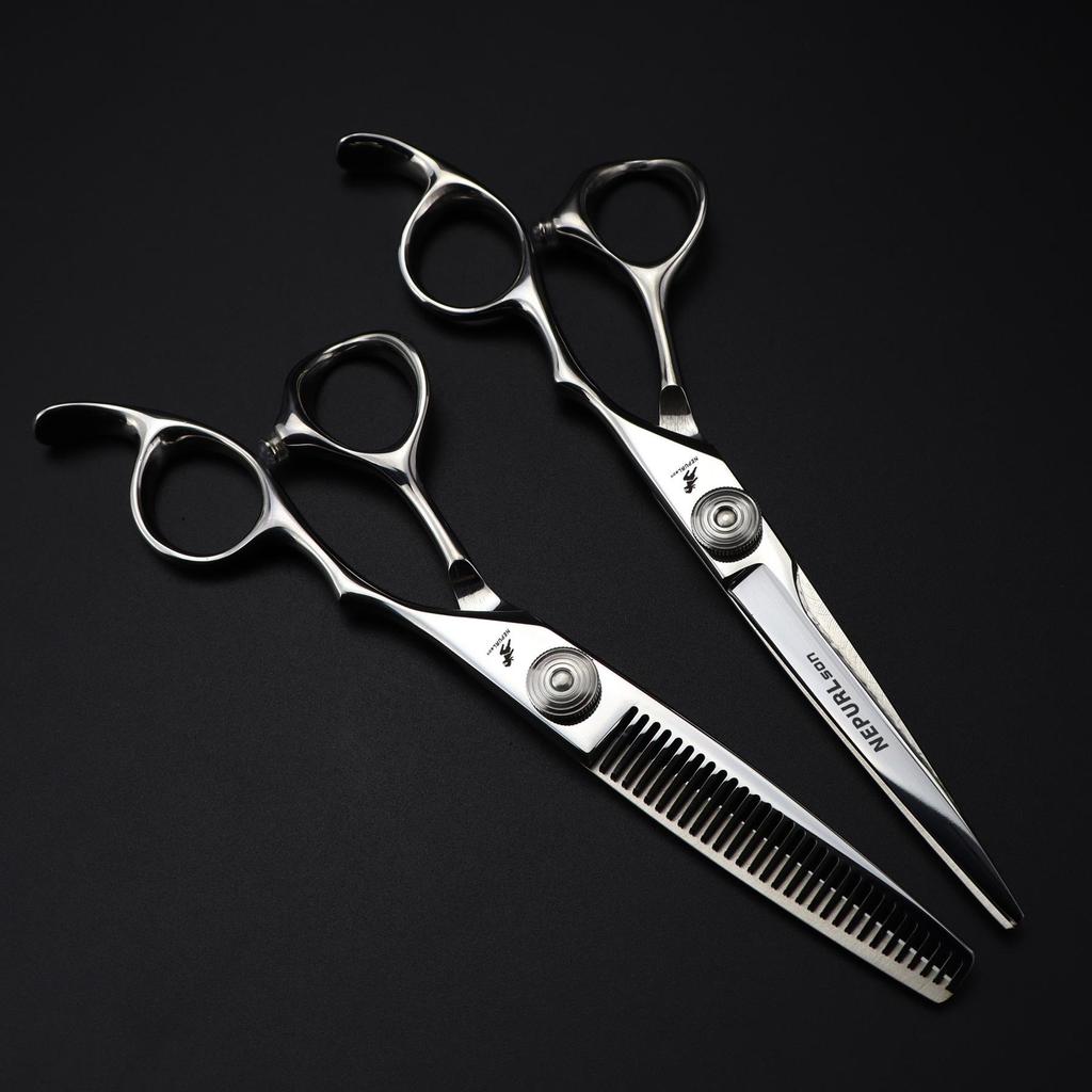 6.0" Naipusen Professional Hairdressing Scissors Set: Notch, Barber, Straight, Bangs, and Thinning Shears.