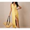 Women's Elegant Solid V-neck Sleeveless Side Slit Long Maxi Dress  Casual Summer Wear for European American