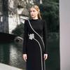 New long sleeve slim slit bandage dress temperament nail bead diamond long skirt dress