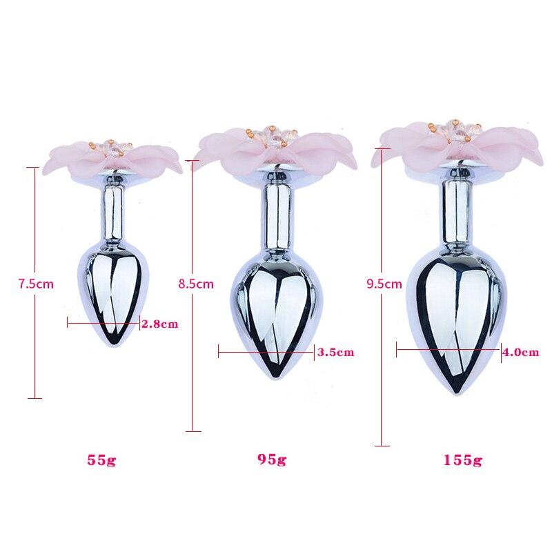 Pink Blue Flower Pretty Metal Anal Butt Plug For Women Or Men Non Vibrating Butt Plugs