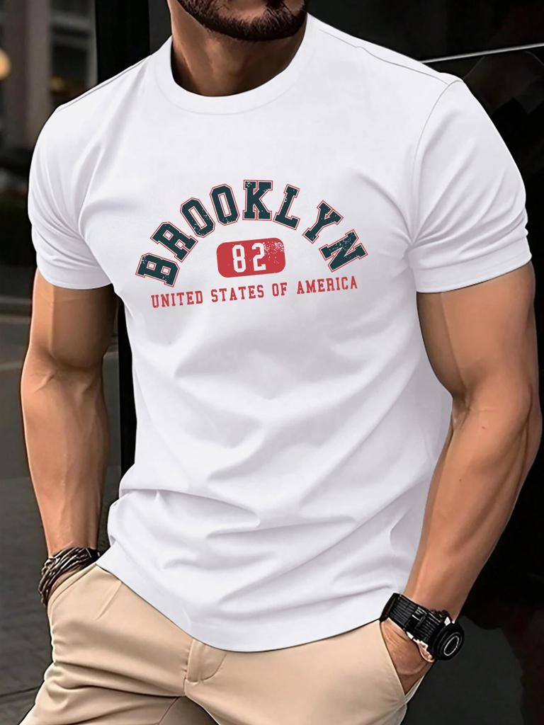 Usa Brooklyn 82 United Print Men TShirts Summer ONeck Retro T Shirt Cotton Loose Short Sleeve Basics Street Fashion Sportswear