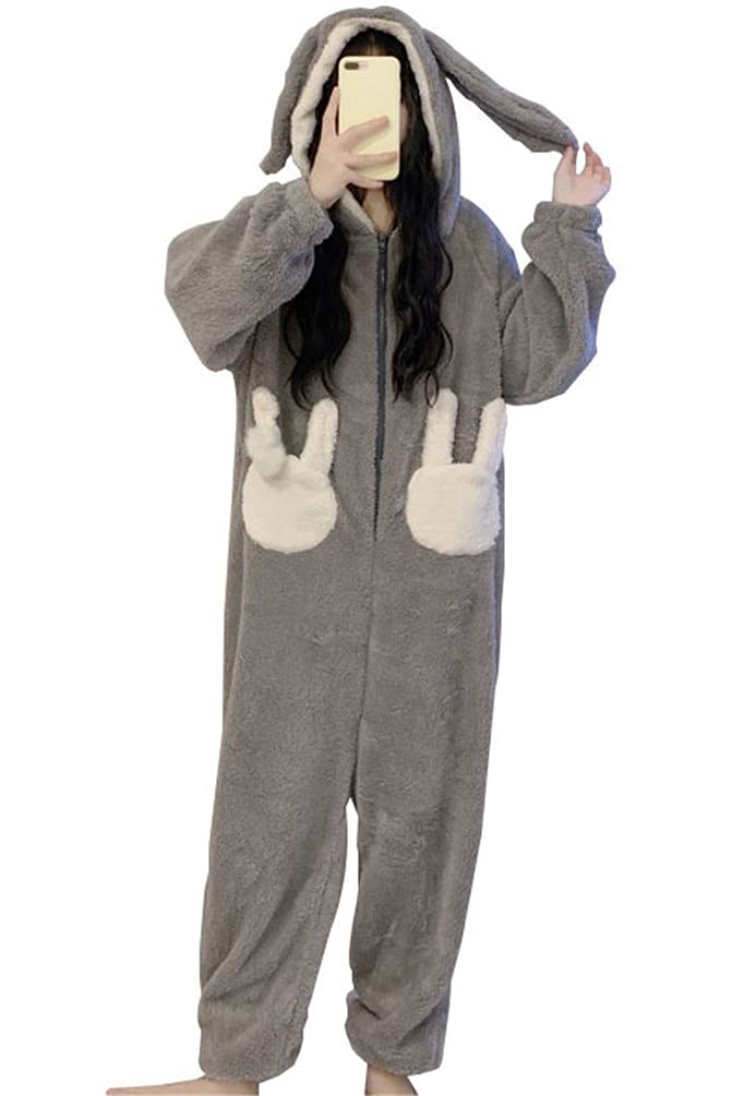 

ZHENGTU Cute Hooded Pajamas with Rabbit Warm and Comfortable for Fall and Casual and Casual Wear Size Women s All-in-One Ears, Winter, (Gray, M) серый
