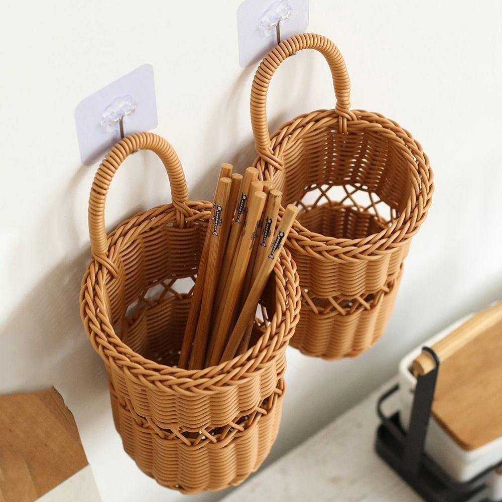 Brown Wall Mounted Storage Basket Hand-weave Flower Basket Durable Hanging Basket  Home Decoration