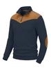 Felpa Uomo Vintage Stile Europeo con Mezza Zip e Collo Alto in Tessuto Poliestere per Uso Casual