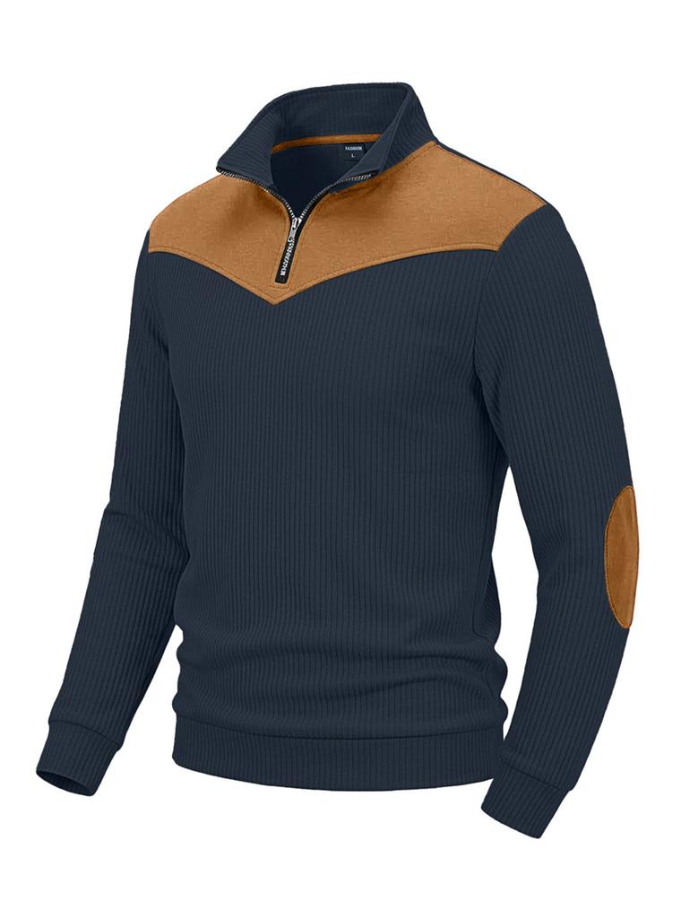 Felpa Uomo Vintage Stile Europeo con Mezza Zip e Collo Alto in Tessuto Poliestere per Uso Casual
