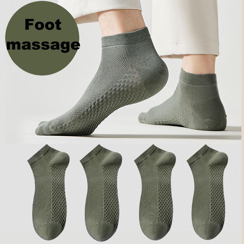 4 Pairs Men's Socks Classical Pure Cotton Antibacterial Deodorant Mesh Sweat Absorption Foot Massage Short Socks Sports Bussiess