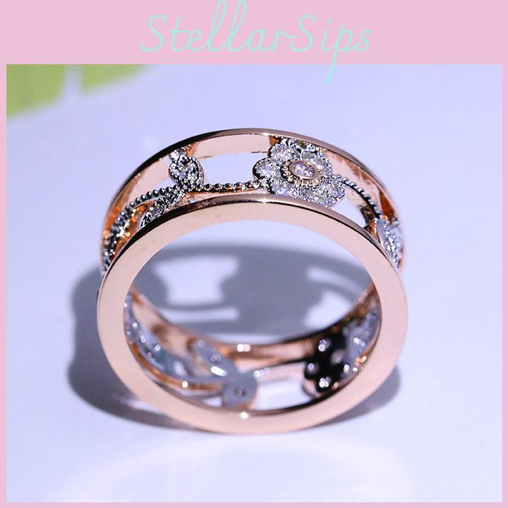 Elegant Women Classics Fashion Flower Plating Zircon Wedding Ring For Timeless Beauty