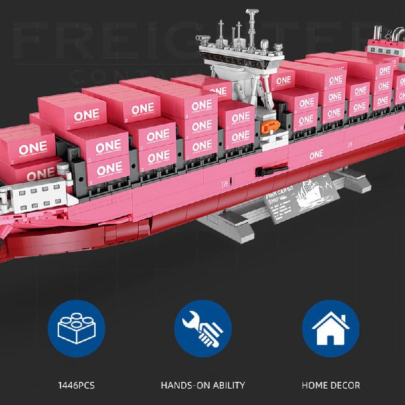 Technischer Frachtcontainer Rosa Schiff Bausteine Set, JJ9217 Modellschiff Bausätze, Geburtstagsgeschenk für Erwachsene und Kinder 1446 Teile