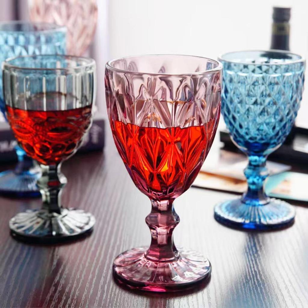 Vintage geprässter Rotweinglas - Elegantes dickes Glas für Hochzeiten & Dekoration