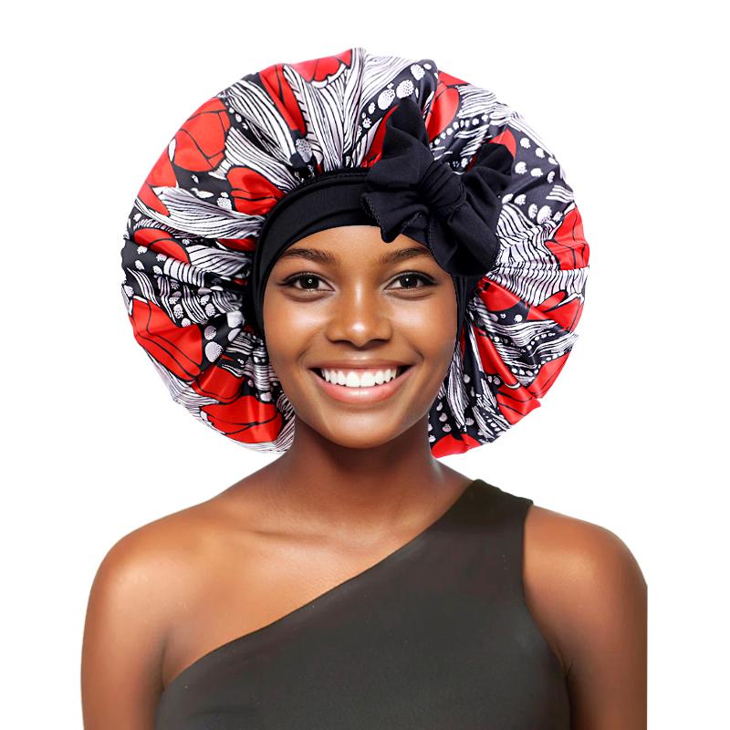 African Large Women Bonnet Satin Ribbon Sleep Cap Elastic Band Women Head Wrap Ladies Night Sleeping Cap Turban Chemo Hat