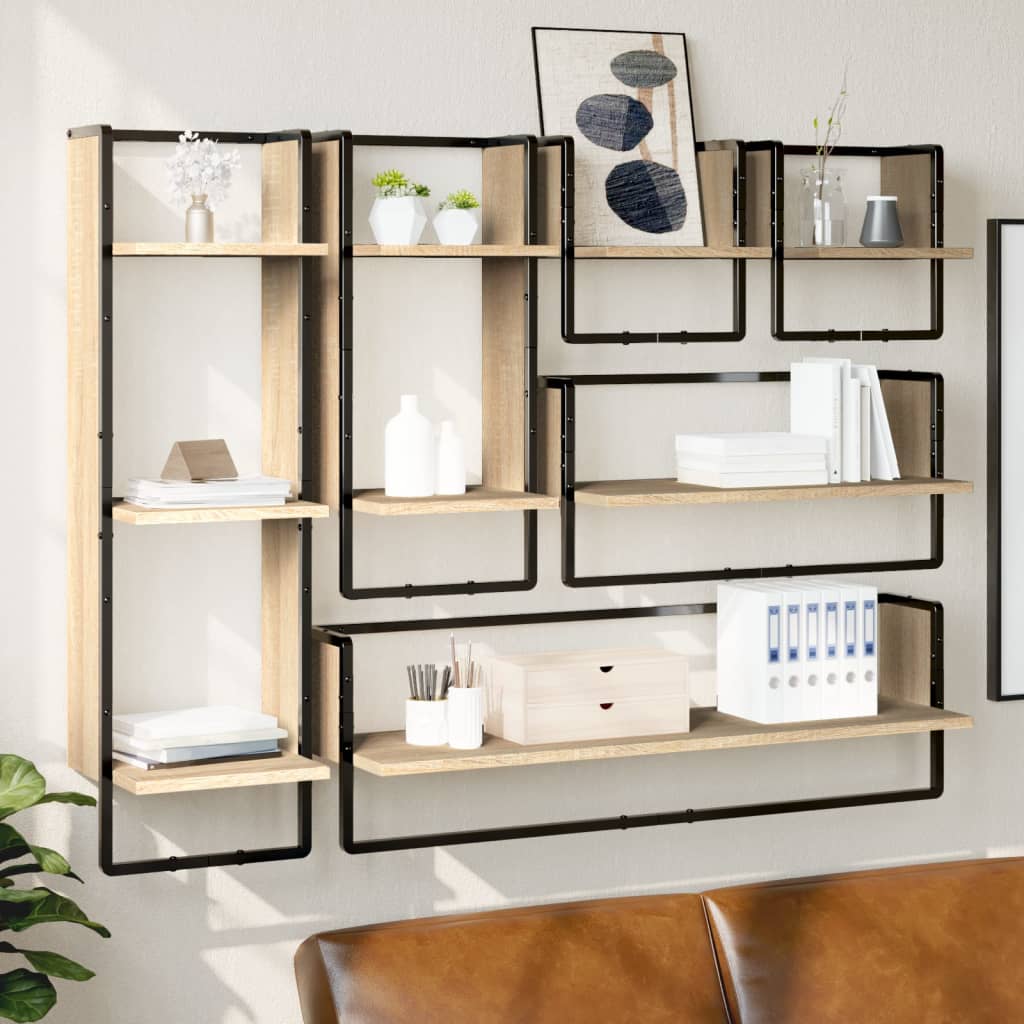 6 Piece Wall Shelf Set with Bars Sonoma Oak Wood Based Material
