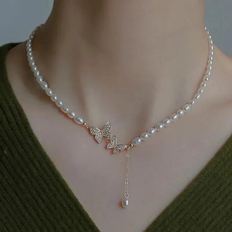 925 Sterling Silver Butterfly Pearl Necklace For Women Bow Engagement Fine Jewelry Wedding Party Birthday Gift Dropshipping