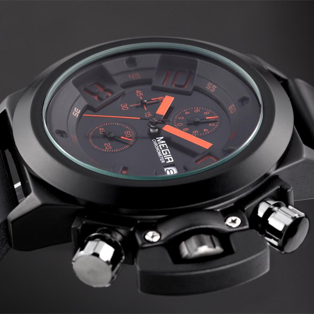MEGIR Men Watches Luxury Sport Chronograph Waterproof Date Fashion Quartz Wristwatch Big Dial Silicone Strap Clock Relogio Masculino 2002