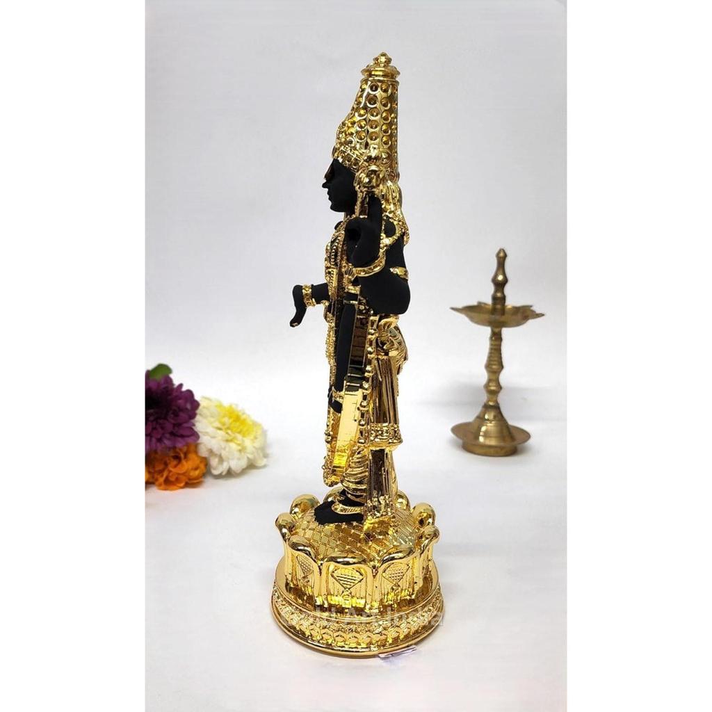 Lord Tirupati Balaji Gold Plated Black Terracotta Idol for Car Dashboard | Vishnu Ji Idol for Office Desk | Venkateswara Swamy Murti for Home |