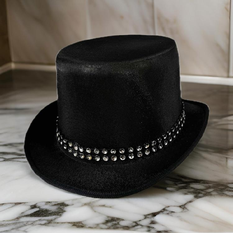 Eye Catching Rhinestones Tall Hat Cosplay Hat Stage Show Hat Halloween Costume Ceremony Hat Evening Party Magicians Hat