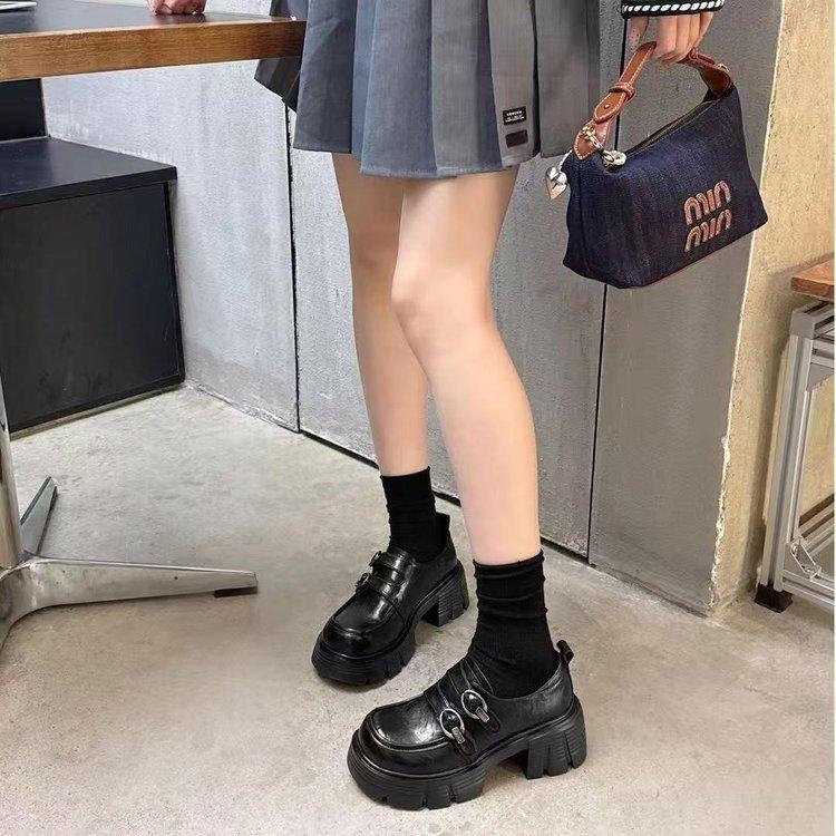 Thick-soled Height-increasing Small Women's Autumn New Shoes Women's Thick-heeled High-heeled Small Leather Shoes Single Shoes