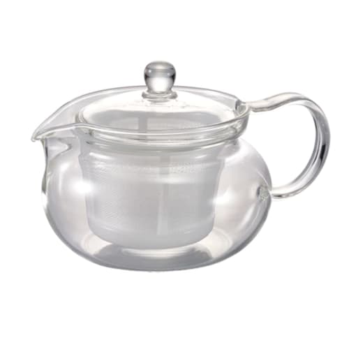 HARIO AYAORI Chacha Kyusu (Teapot) - Heat-Resistant Glass, Made In Japan, Easy To Clean, Transparent, 450ml Capacity, Round, Microwave and Dishwasher