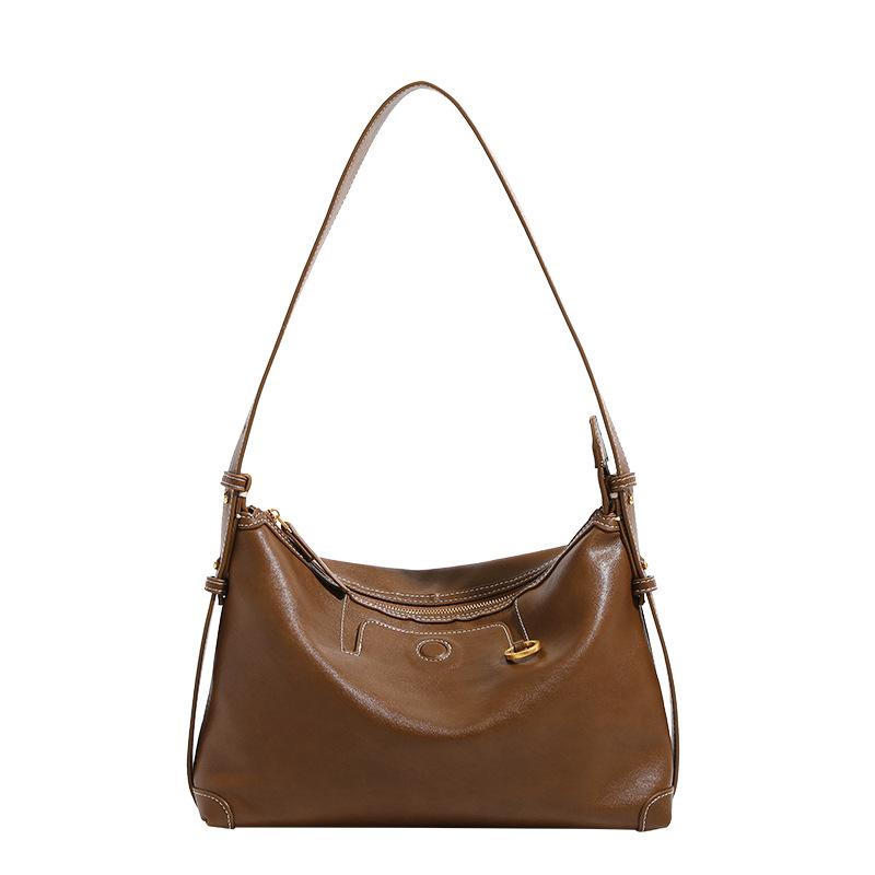 Vegetable-tanned Leather Hobo Bag for Women, Suede Underarm Bag, Commuter Dumpling Bag, Shoulder and Crossbody Bag, New for Autumn and Winter