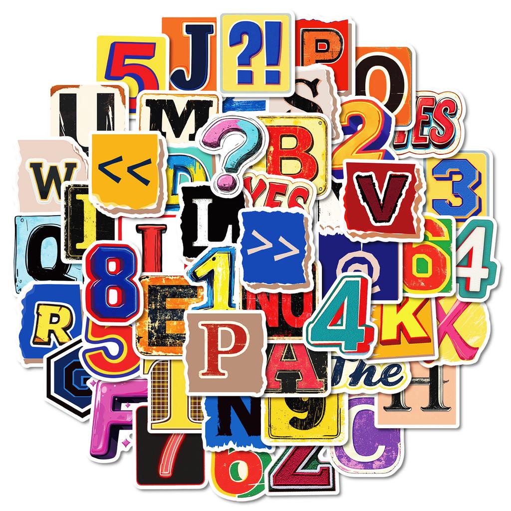 50 Retro Englische Buchstaben Serie Wasserdichte Dekorative Aufkleber Kreative Farbkollision Dreidimensionaler Effekt Aufkleber