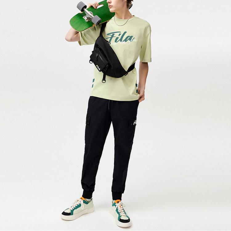 Fila Letter Brand Logo Print Round Neck American Vintage Short Sleeve T-Shirt Men Tops Vintage-Green T11M326102F-GN