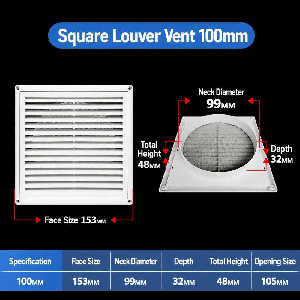 Plastic Vent Grille Square Pipe Vent Easy Install Wall Vent