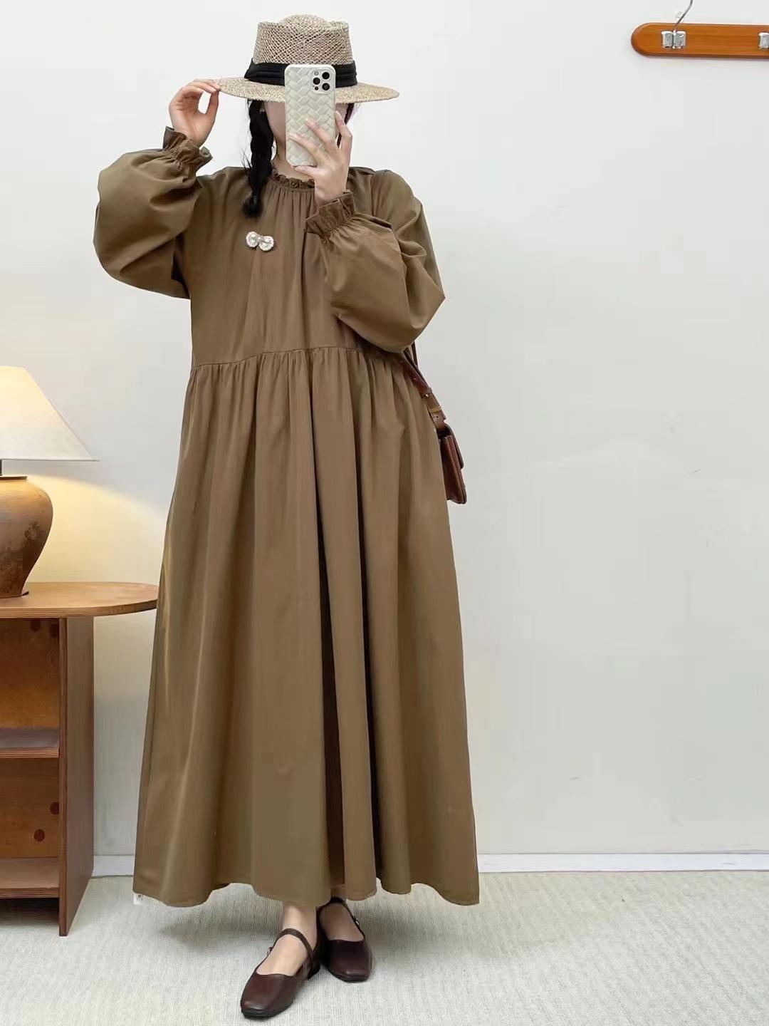 

Johnature Японский лесной гриб круглый вырез хлопковое платье весеннее свободное ретро повседневное свободное простое с брошью женское платье One Size кофейный