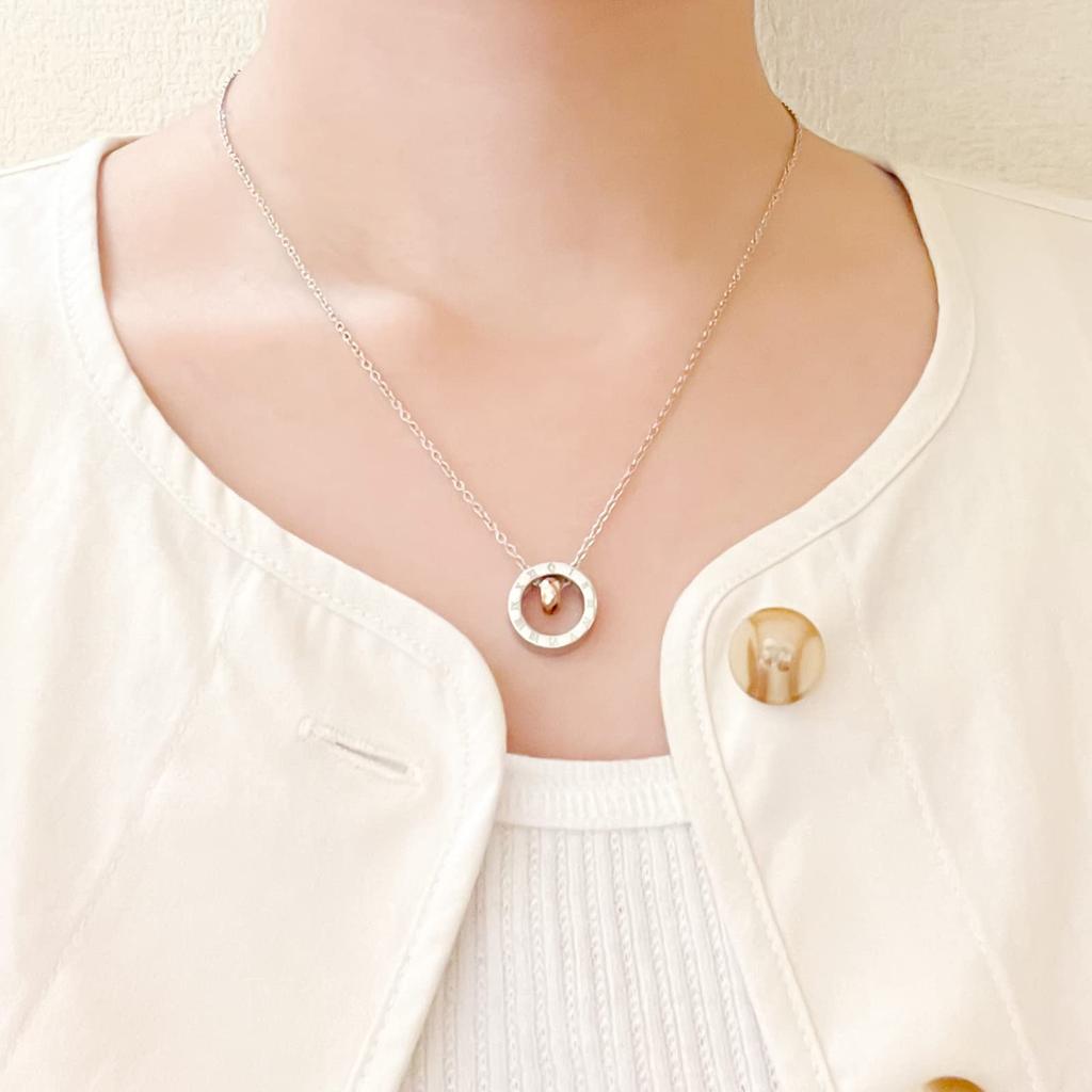 Circle Top Tungsten Stainless Steel Pair Necklace Gold Black 4SUP025GO 4SUP025BK [White Clover] & &