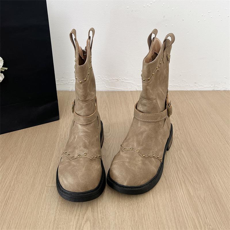 

British fashion khaki v-mouth platform Martin boots women s summer 2025 new niche skirt thick heel short boots 40 хаки