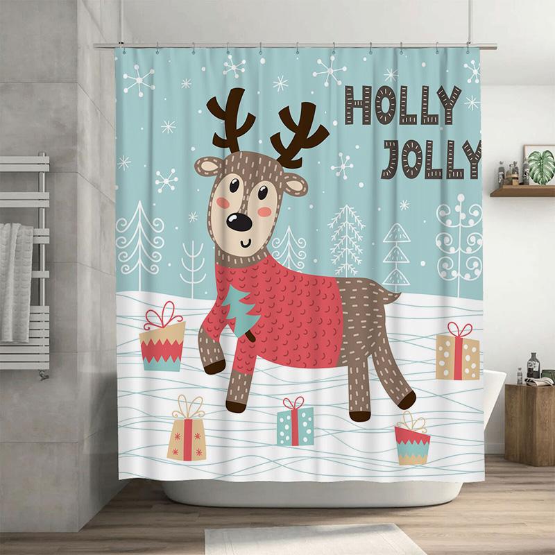 

TU Cute Reindeer Shower Curtain Christmas Forest Animals Bathroom Decor Holiday Home Decor Festive Waterproof Fabric Backdrop 90x180cm35x71in